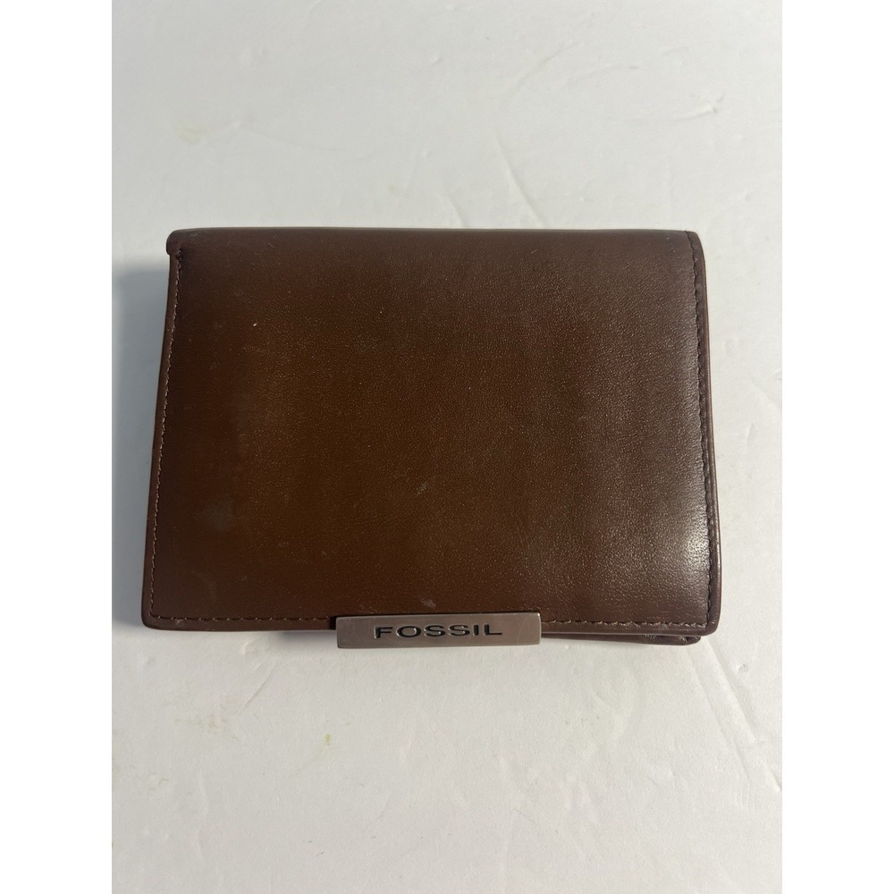 Fossil Mens Credit Card Holder Wallet Brown Leather‎ Bifold